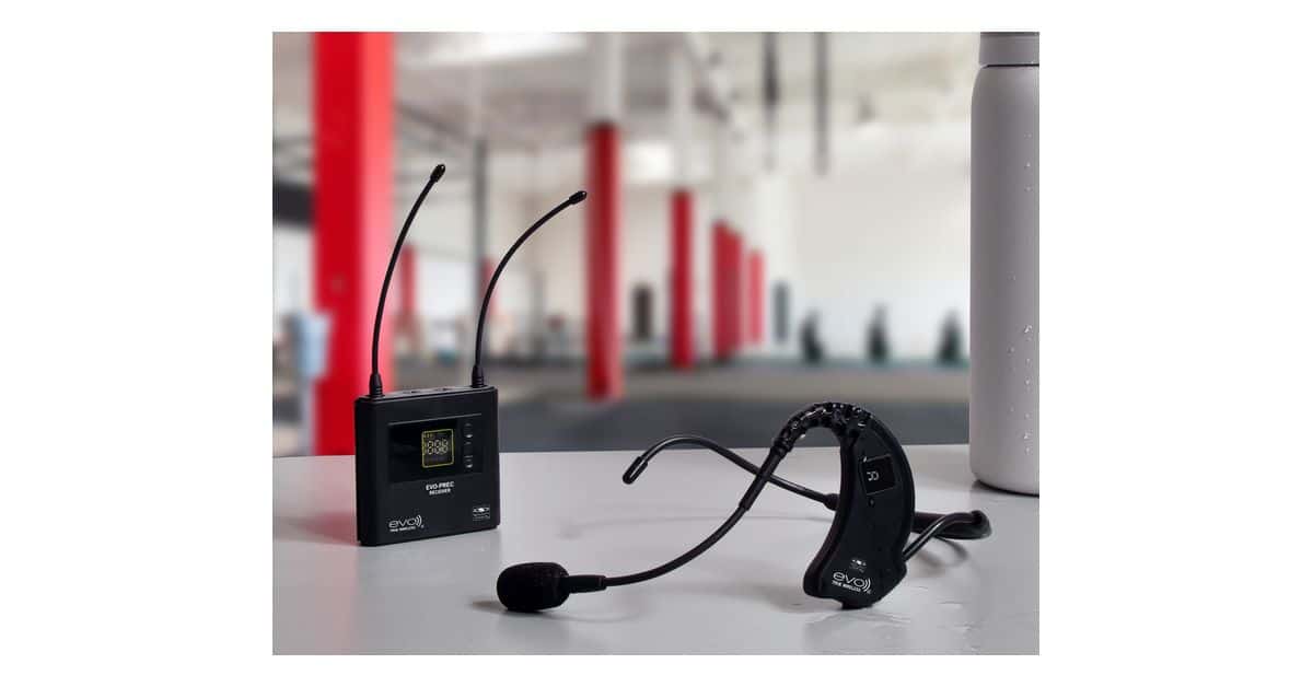 EVO-E Water/Sweat Resistant Cable-less Headset Mic & Pocket-Sized Wireless Receiver Mic System