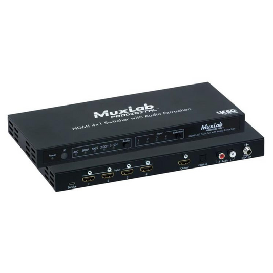 Muxlab  HDMI 4×1 Switcher with Audio Extraction, 4K/60