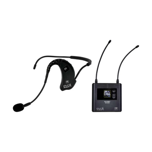 EVO-E Water/Sweat Resistant Cable-less Headset Mic & Pocket-Sized Wireless Receiver Mic System
